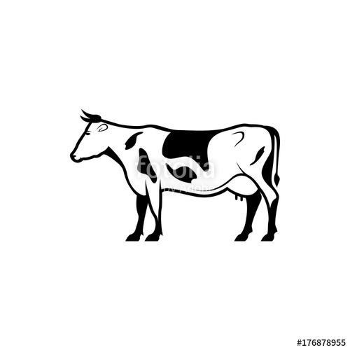 500x500 Vector Cow Silhouette View Side For Retro Logos, Emblems, Badges