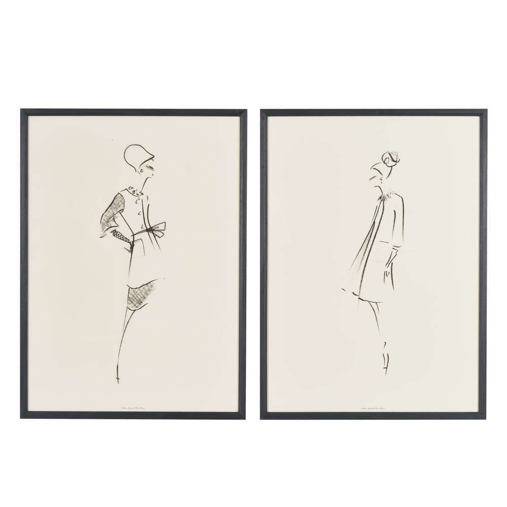 1000x1000 Pair Of Large Vintage Fashion Illustrations Etalage Uk