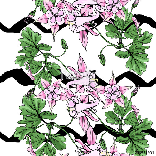 500x500 Meadow Illustration Green And Pink Meadow Pattern Vector Vintage