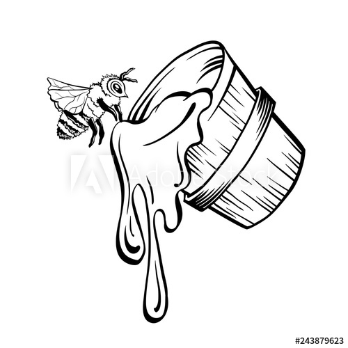 500x500 Honey Bucket And Bee, Outline Logo Design Isolated Vector Black