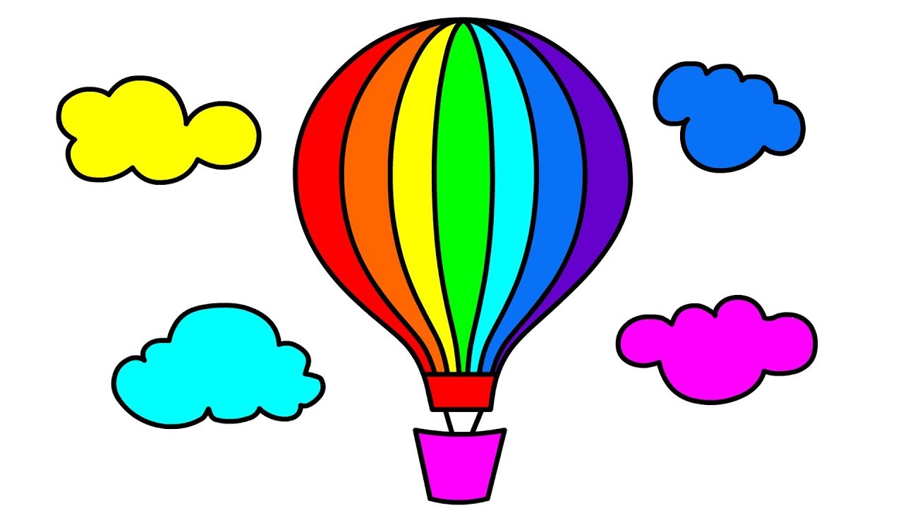 1280x720 How To Draw Hot Air Balloon In Clouds Coloring Pages For Kids Most