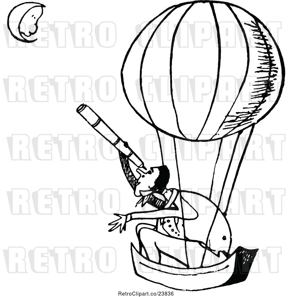 1024x1044 Vector Clip Art Of Retro Guy In A Hot Air Balloon, Looking