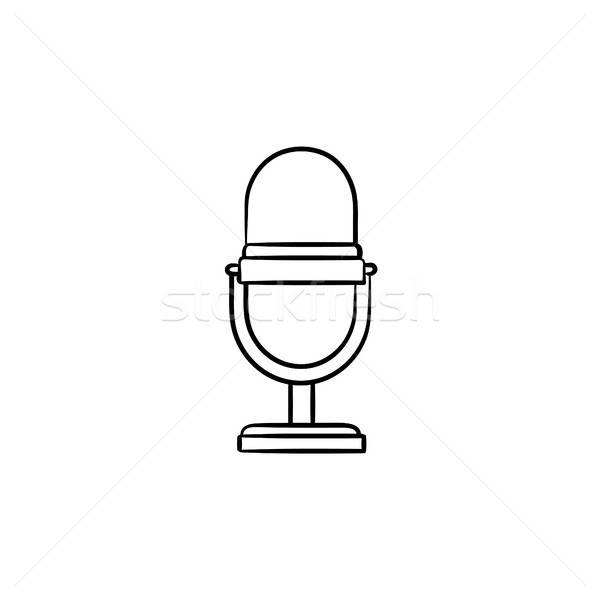 600x600 Retro Vintage Microphone Hand Drawn Outline Doodle Icon Vector