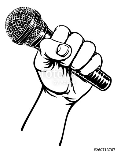 383x500 A Fist Hand Holding A Microphone Or Mic In A Vintage Intaglio