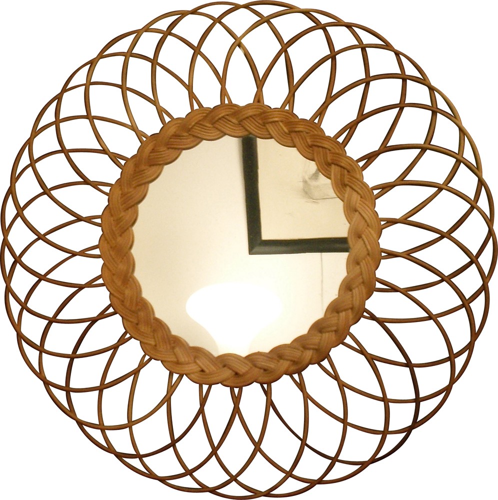 996x1000 vintage circular mirror in rattan