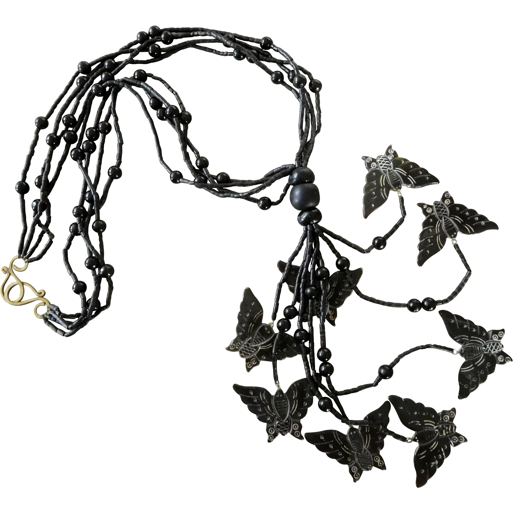 1705x1705 Vintage Asian Hand Carved Moth Simulated Tortoise Shell Wooden