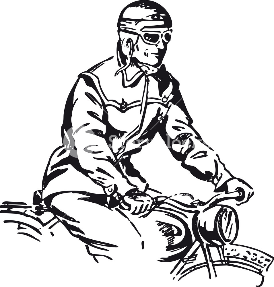 955x1000 Man On A Motorcycle, Retro And Vintage Illustration In The Typical