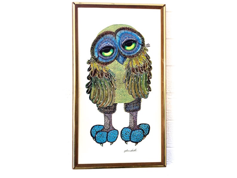 794x596 vintage glenn heath owl lithograph owl art vintage framed etsy