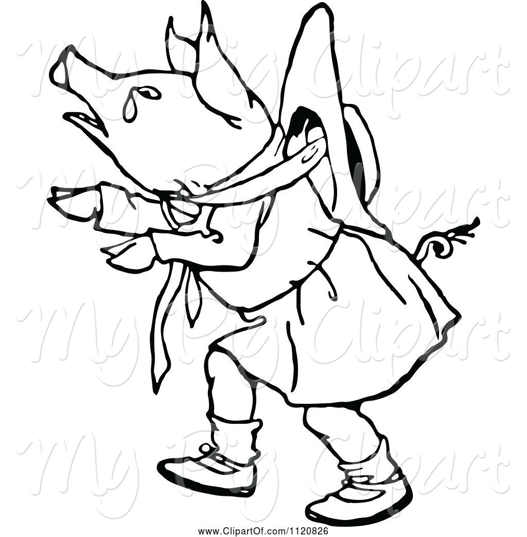 1024x1044 Swine Clipart Of Retro Vintage Black And White Crying Pig Girl
