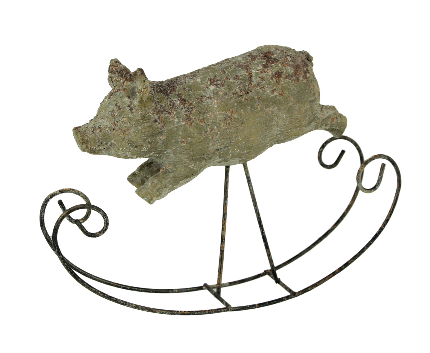 1500x1231 Zeckos Vintage Finish Rustic Rocking Pig Sculpture