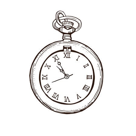 450x450 Open Pocket Watch In Vintage Style Hand Drawn Ink Sketch Vector