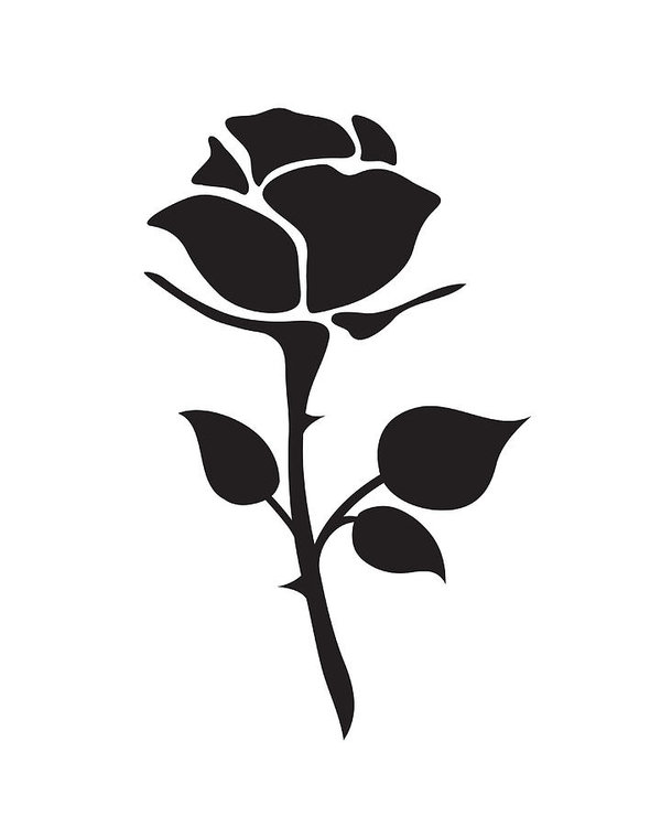 600x750 Simple Flat Black Rose Vector Hand Drawn Romance Flower Icon