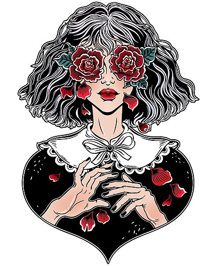 449x550 vintage girl with rose eyes crying rose petals vintage design