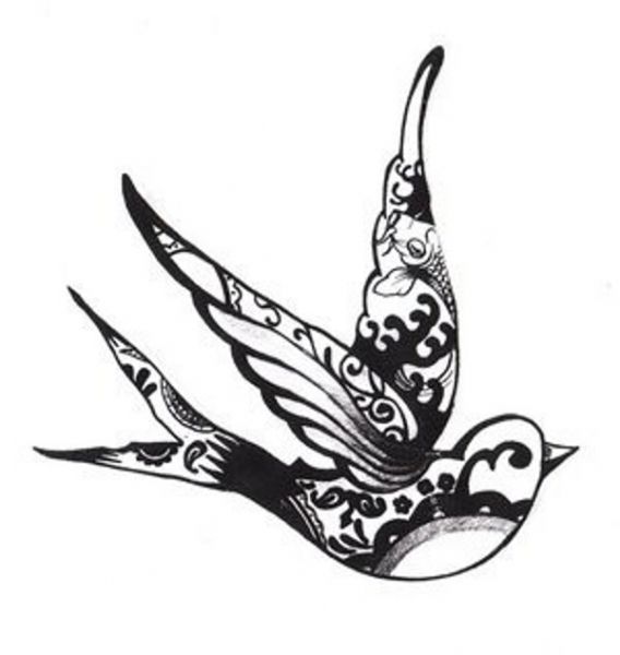 568x600 Vintage Sparrow Tattoo Design Nep Tattoo Voorbeeld Zwaluw
