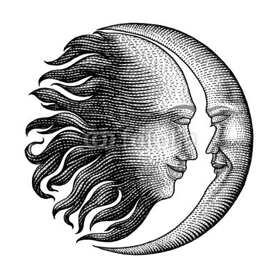 400x400 Face In Sun And Moon Hand Drawing Vintage Engraving Money Line