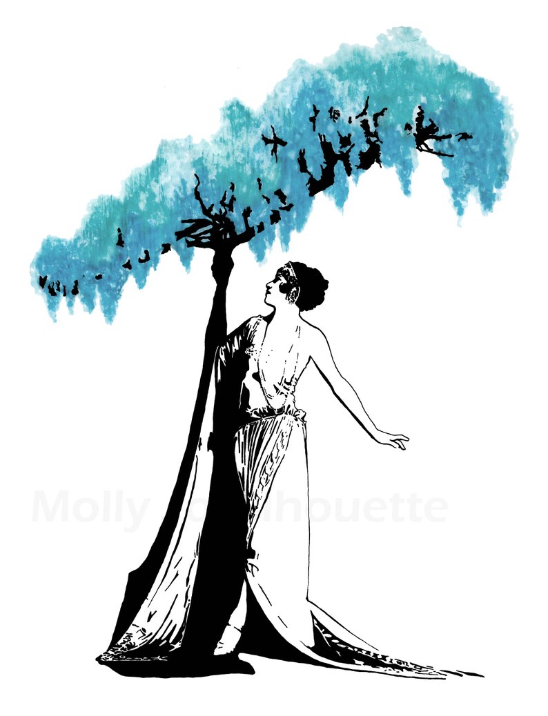 794x1038 Edwardian Wisteria Flower Drawing Asian Style Tree Blue Etsy