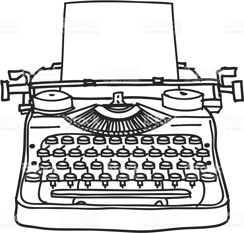 1024x979 A Black And White Ink Line Drawing Of A Typewriter An Easy