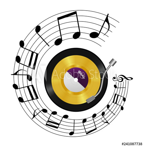 491x500 Gramophone And Notes, Gold Vinyl Record