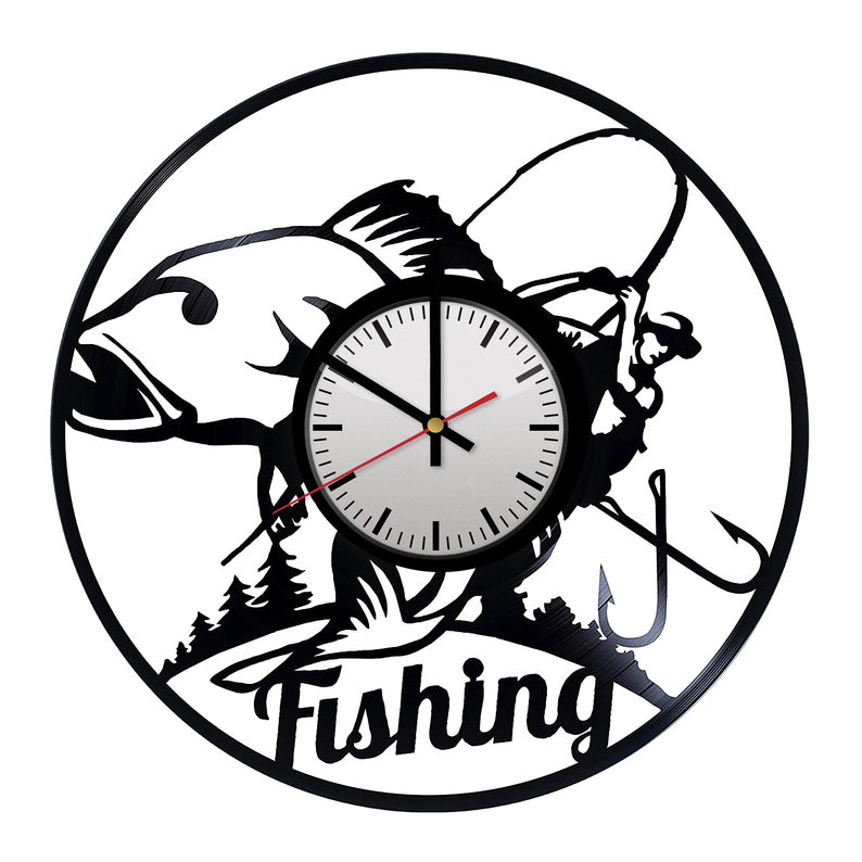 794x794 Wall Clock Unique Design Vinyl Clock Fishing Fish Etsy
