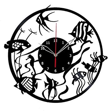 355x355 Fishes Vinyl Record Wall Clock Fan Art Handmade Decor