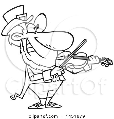 450x470 Clipart Graphic Of A Cartoon Black And White Lineart Leprechaun