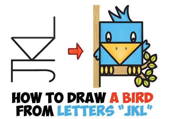 600x414 How To Draw A Cute Bird Sitting In A Tree From Alphabet Letters