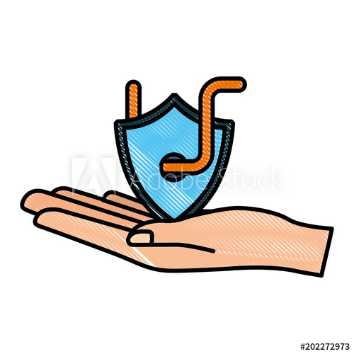 500x500 Cyber Security Hand Holding Shield Worm Virus Vector Illustration