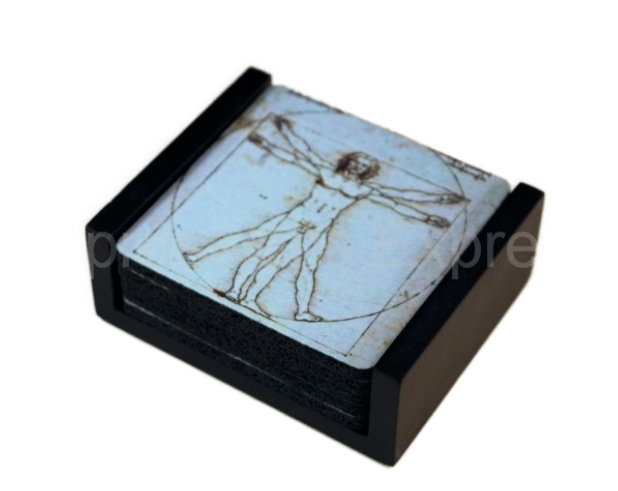 2048x1626 Vitruvian Man Da Vinci Drawing Coaster Set Of With Wood Holder