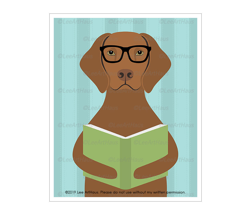 840x720 Animal Drawing Vizsla Dog Reading Book Wall Art Vizla Etsy