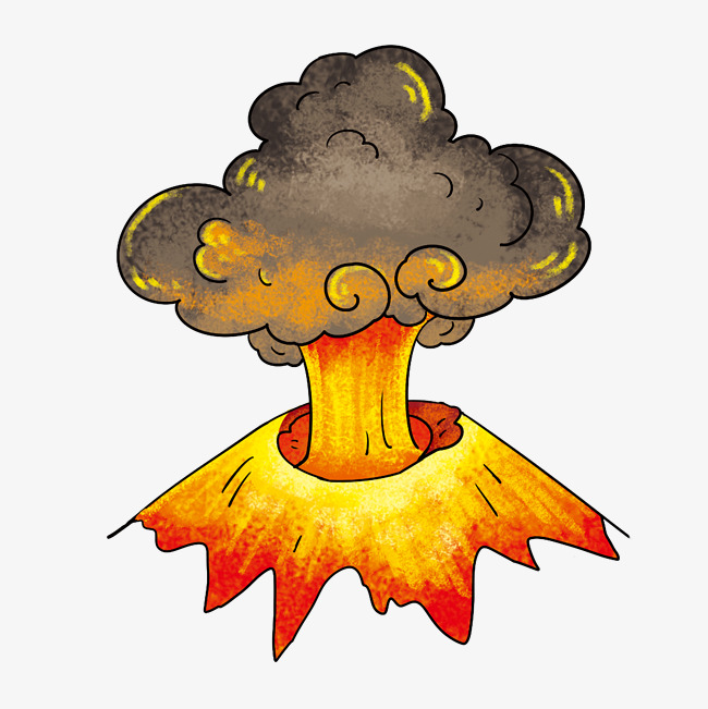 650x651 hand drawn cartoon volcano eruption image