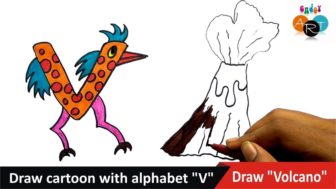 1280x720 Draw Cartoon With Alphabet V Draw Volcano
