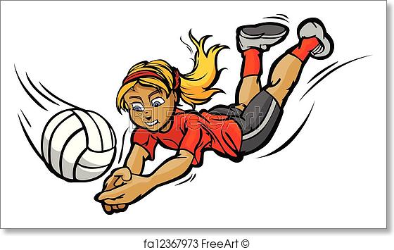 560x355 Free Art Print Of Volleyball Girl Diving For Ball Cartoon Vector