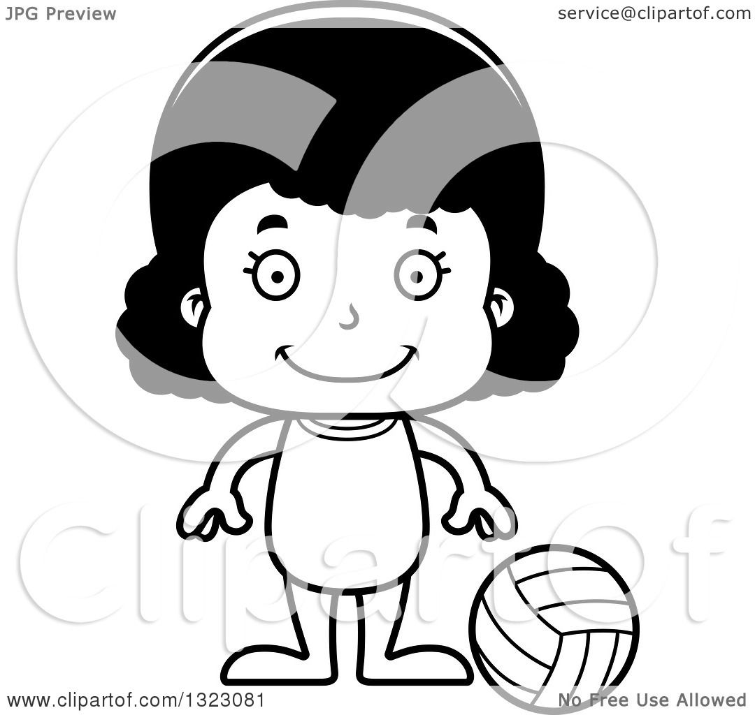1080x1024 Lineart Clipart Of A Cartoon Happy Black Girl Beach Volleyball