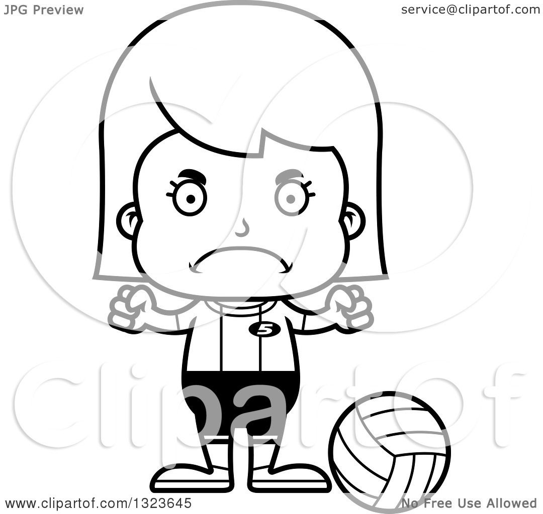 1080x1024 Outline Clipart Of A Cartoon Black And White Mad Girl Volleyball
