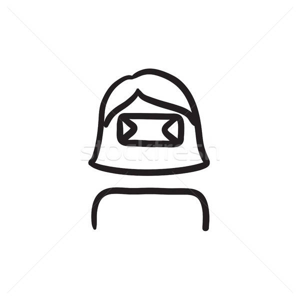 600x600 Woman Wearing Virtual Reality Headset Sketch Icon Vector