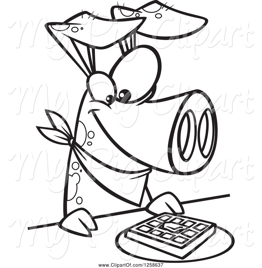 1024x1044 Swine Clipart Of Cartoon Black And White Pig Eating A Waffle