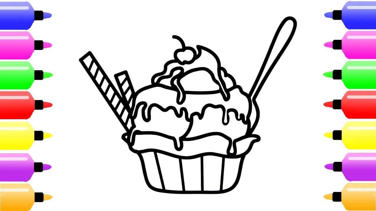1280x720 how to draw ice cream scoops in waffle cup for kids coloring