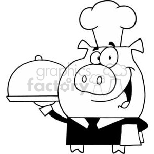 300x300 Waiter Pig In A Chefs Hat With A Serving Platter Clipart Royalty