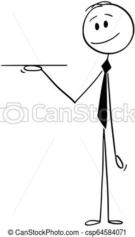 269x470 Cartoon Of Waiter Or Businessman Holding Empty Salver Or Tray