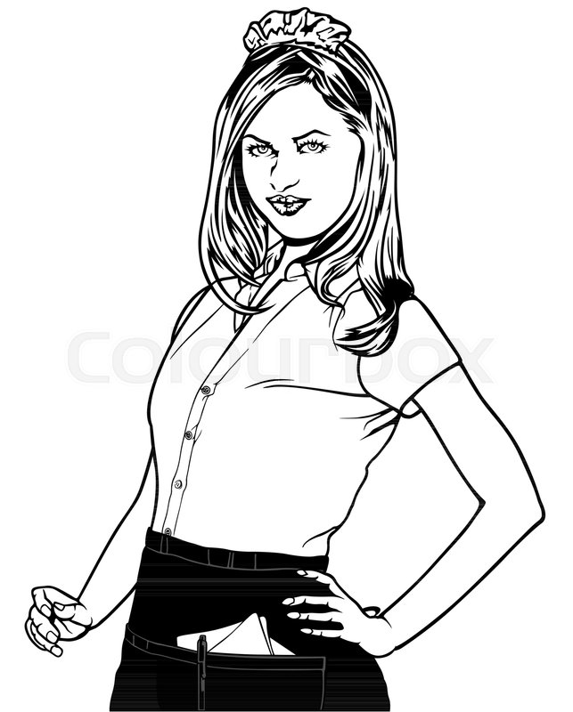 643x800 A Beautiful Waitress Standing With A Stock Vector Colourbox
