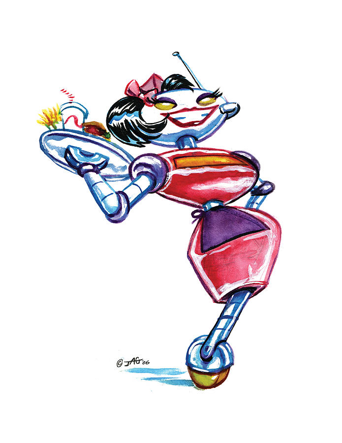 695x900 Waitress Robot Drawing