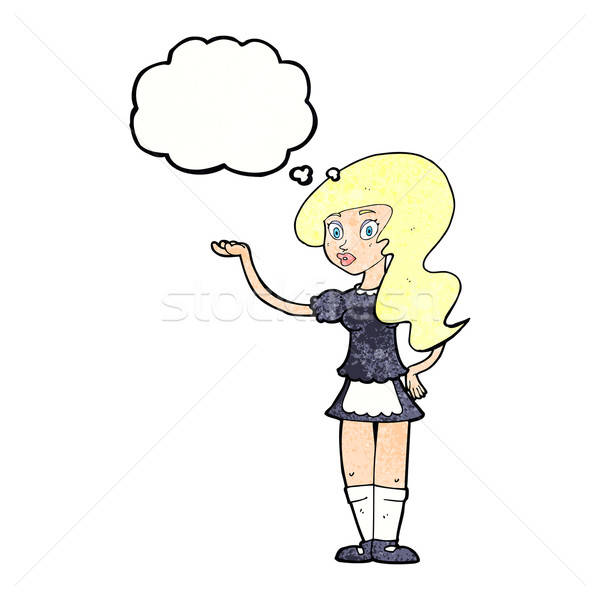 600x600 Cartoon Waitress With Thought Bubble Vector Illustration