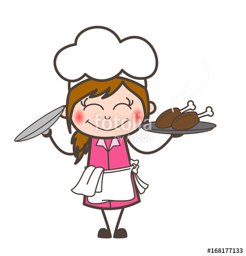 481x500 cartoon blushing waitress presenting chicken food vector stock
