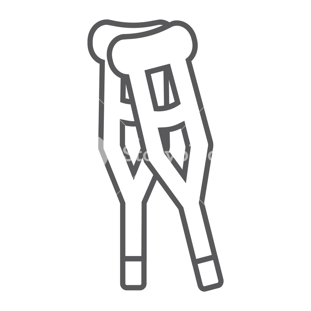 1000x1000 crutches thin line icon, medicine and disability, walking cane