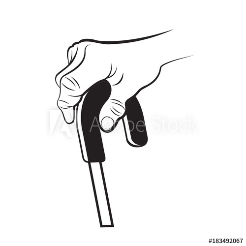 500x500 Senior Person Hand With Walking Stick In Black Outline Vector