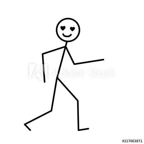500x500 Walking Man, Primitive Drawing In Black Pencil On A White
