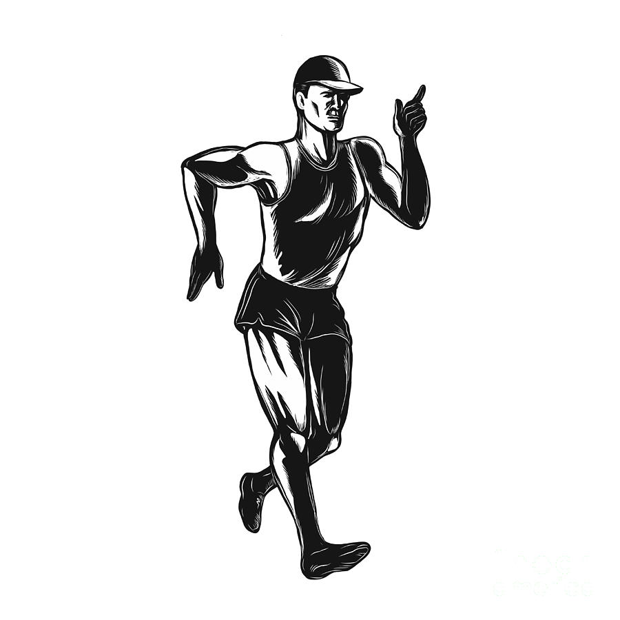 900x900 Race Walking Side Scratchboard Digital Art