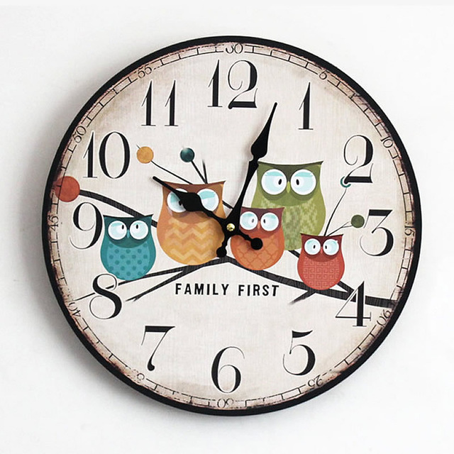 640x640 New Arrival Five Owls Printing Wooden Wall Clock Hot Style