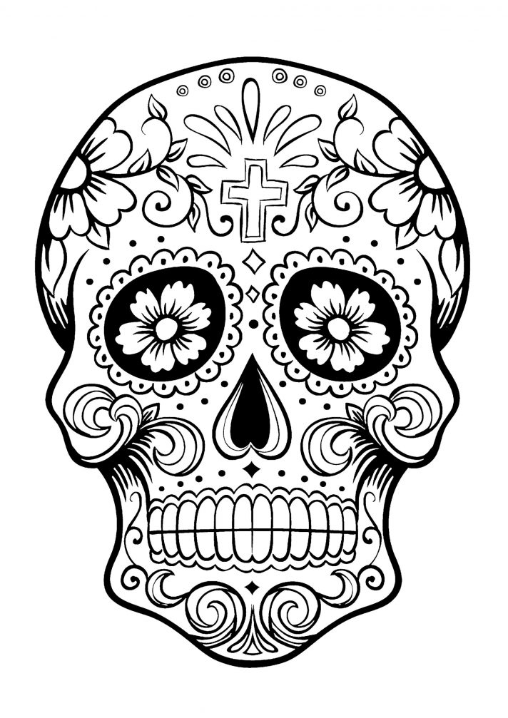 712x1007 Dia De Los Muertos Skull Drawing Sugar Painting Wall Art Template