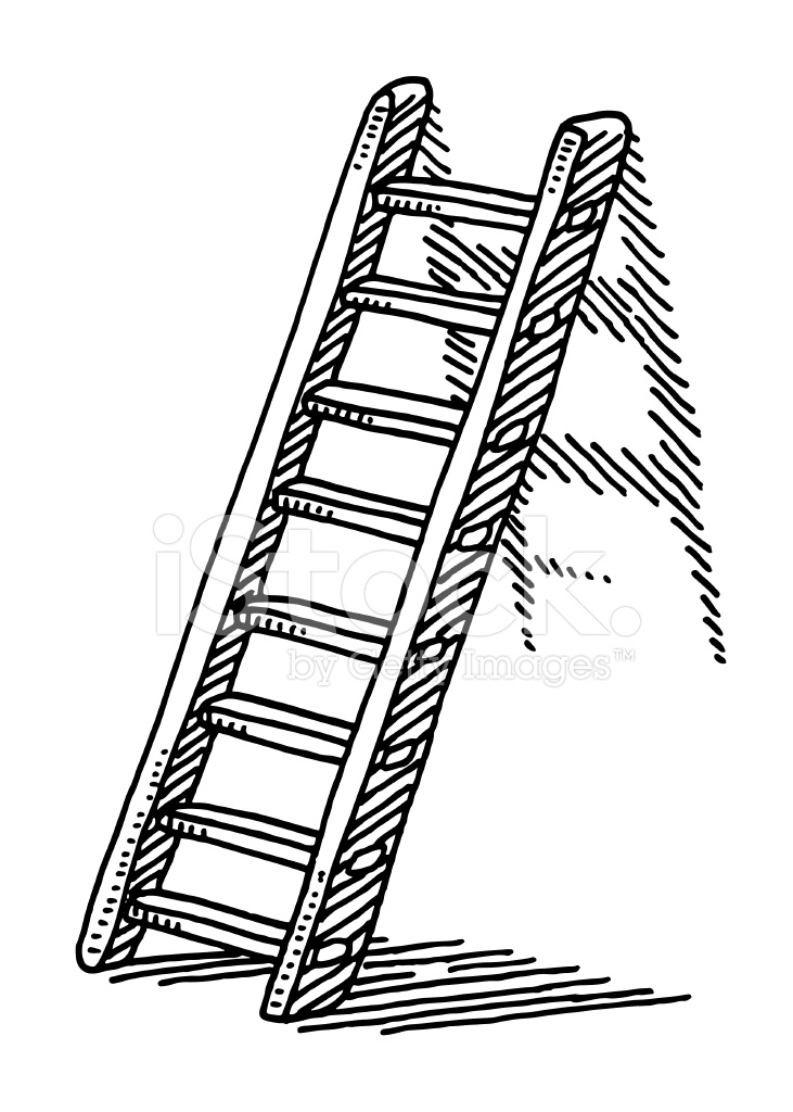 731x1024 Ladder On A Wall Drawing Stock Vector